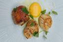 Hand dived scallop, herb stuffed chicken wing, chorizo mayonnaise, lemon dressing