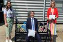 Tony Larkins and Natasha Oliver from Beacon Wealth are pictured with HDC\'s open spaces officer Molly Ward with the seeds that were donated to Riverside Park last spring.