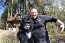 Site manager Paul Brady with Gary the Gorilla at the opening of Grizedale Forest's Tree Top Junior Course