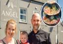 Emily Phipps, son Reggie and Richard Crouch at The Angel at Watlington and the new seafood platter.