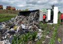 Crash aftermath after lorry crashed and shed its load on the A141 between Chatteris and March