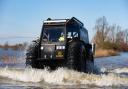 This is the moment entrepreneur Ross Taylor took his £100,000 Russian-made ‘Beast from the East’ for spin at the flooded Welney Wash.