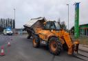 The trailer overturned near the Wisbech Road exit on the Peas Hill Roundabout in March on Monday (May 9).