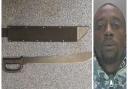 Laye Joof, 29, with the machete police found at his home.