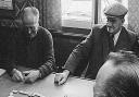 Playing dominoes at the Railway Tavern, Shippea Hill, just before it closed as a pub.