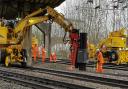 Railway works taking place at Bletchley as part of the East West Rail.