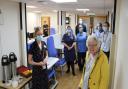 Caroline Walker, chief executive of the North West Anglia NHS Foundation Trust opening the Discharge Lounge at Hinchingbrooke Hospital, in Huntingdon. Glenys Peddar (pictured right) was one of the first patients to use the new facility.