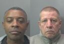 Norman Hitchings and Christopher Griffiths have been jailed for kidnapping and robbing two construction workers after luring them to a remote location and forcing them to hand over £77,000.