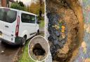 A van has fallen into a sinkhole in Lynn Road, Wisbech this afternoon.