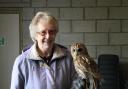 Lynne holding Ra the tawny owl on a recent visit to Fens Falconry in Wisbech St Mary.