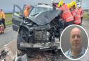 Anthony Campbell (inset) was behind the wheel of a Scania heavy goods lorry when he crashed into an oncoming black Mercedes GL320 towing a trailer on the A47 at Guyhirn on January 3.