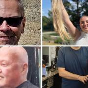 Adrian Wright (top left), Phoebe Miller (top right), John McKie (bottom left) and Andrew Louth (bottom right) have all shaved their hair, raising over £7,000 for Sue Ryder.