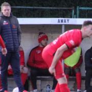 Chris Lenton (second from left) has stepped down as interim boss of Wisbech Town, and will be replaced by Arran Duke (far right).