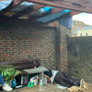 Homeless on the streets of Wisbech -makeshift tents at Ann Carlisle memorial gardens