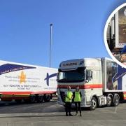 Turners of Soham has donated advertising space to the charity Tom's Trust. 11-year-old Mimi, who was diagnosed with a brain tumour at three-years-old is pictured on one of the lorries. She visited it with her family in Cambridge (inset).