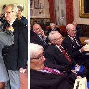 John McIntosh receiving freedom of Wisbech from then mayor Cllr Steve Tierney and also an earlier honour for his part in the liberation of France.