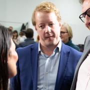 Home Secretary Priti Patel with former metro mayor James Palmer (right) and MP Paul Bristow in Peterborough.