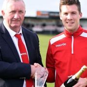 Jon Fairweather (right) has returned to Wisbech Town FC, where he has made over 400 appearances. Here, Jon is pictured with club chairman Paul Brenchley.