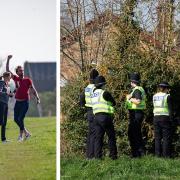 Police on duty on the riverbanks keeping away spectators from the 2021 Boat Race at Ely