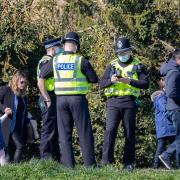 Police Prepare to close roads around the start line for the Cambridge v Oxford Boat Race 2021,
Great River Ouse, Ely
Sunday 04 April 2021. 
Picture by Terry Harris.