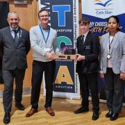 From left, Academy Principal Richard Scott, Educake founder Charley Darbishire, WIlliam Horspool and Head of Science Preetha Raj.