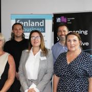 Fenland for Business and Innovate UK Edge event in Chatteris. Back, from left, James Grayston, RTO Catapult Grant; Alexander Craig, Qualitetch. Front – Ann Wardle, Fenland for Business; Julie Pauley, Innovate UK EDGE; Belinda Smith, Agrimech