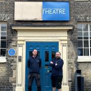 Installations manager, Dean Drew, and senior fitter Jamie Roebuck, outside the Angles Theatre, Wisbech