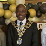 The Mayor of Wisbech, Cllr Sidney Imafidon, with Light Cinema Wisbech CEO James Morris and business manager Bethany Brightey