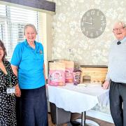 Hedgehog volunteer Jan, headteacher Mrs Belcher and resident ambassador Barrie