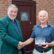 Tydd St Giles Golf Captain's Day 2024 men's winner Dave Punshon with Neil John.